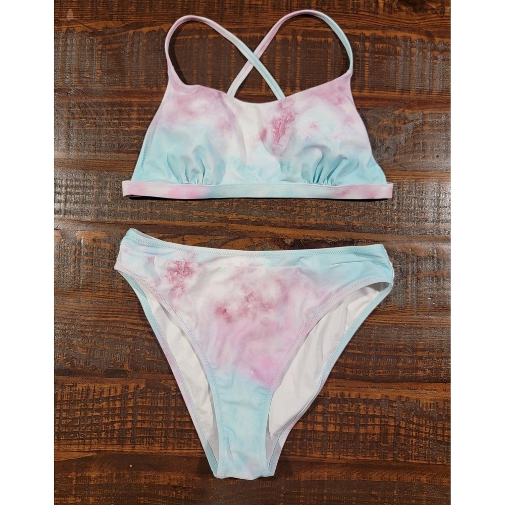 Cupshe Tie Dye Wash Scoop Neck Top & High Waist Bikini Set Size‎ Large Women's